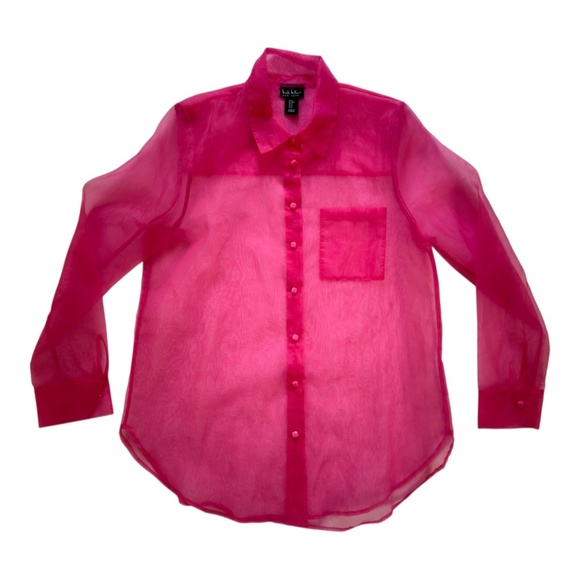 Nicole Miller Tops - Nicole Miller NY Vibrant Fuchsia Pink Sheer Chiffon Organza Minimalist Chic M